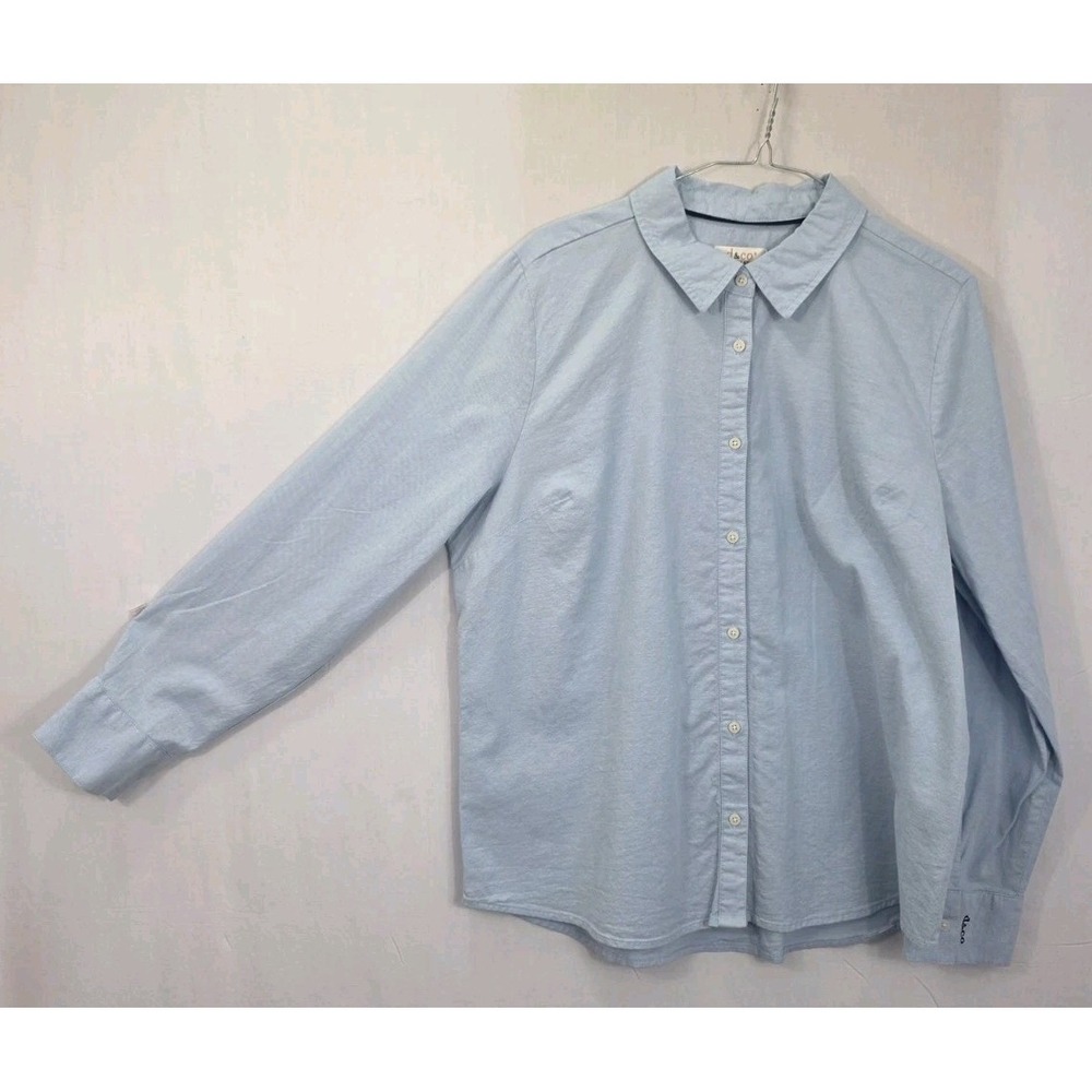 d&co. denim & Co Heritage Women's L  Light Blue Collared Button-Up Long Sleeve